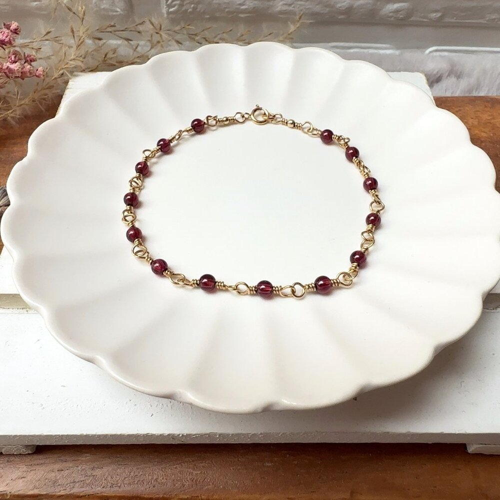 14k Gold-Filled Tiny Garnet Beads Bracelet | Handmade in BC
